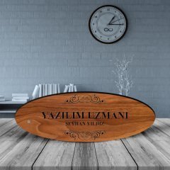 Kişiye Özel Mesleki Yazılım Uzmanı Ahşap Oval Masa İsimliği - 1