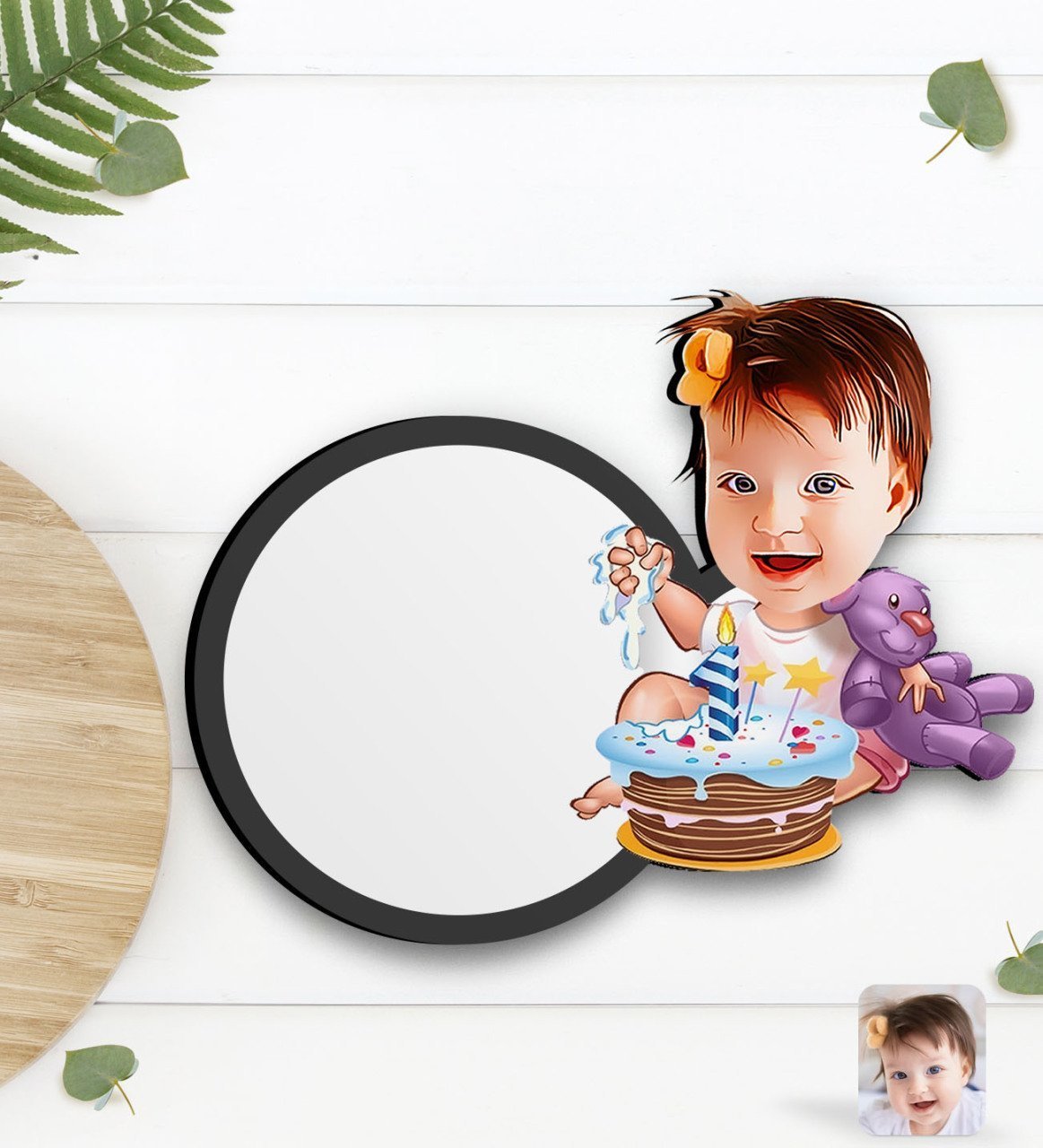 Kişiye Özel Bebek Doğum Günü Karikatürlü Ahşap Bardak Altlığı-2