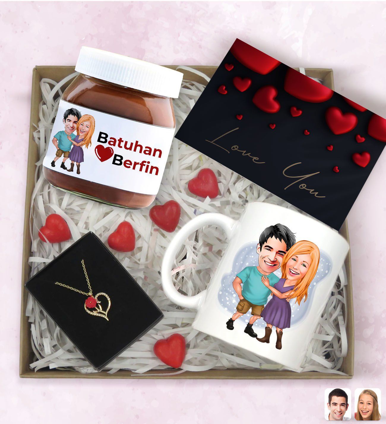 BK Gift Sevgiliye Özel Karikatürlü Hediye Seti-2, Sevgililer Günü Hediyesi, Yıl Dönümü Hediyesi, Nutella 400gr., Doğum Günü Hediyesi
