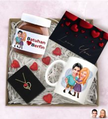 BK Gift Sevgiliye Özel Karikatürlü Hediye Seti-2, Sevgililer Günü Hediyesi, Yıl Dönümü Hediyesi, Nutella 400gr., Doğum Günü Hediyesi