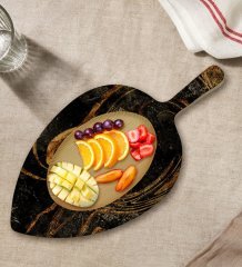 BK Gift Mermer Tasarımlı Yaprak Şeklinde Doğal Ahşap Servis ve Sunum Tabağı Model 14