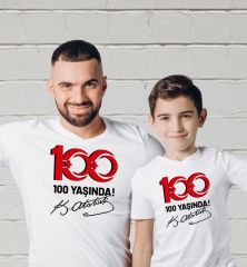 BK Gift 29 Ekim Tasarımlı 2’li Baba-Oğul Beyaz Tişört-1, 29 Ekim Hediyesi, Trend Tişört, 100.Yıl Hediyesi