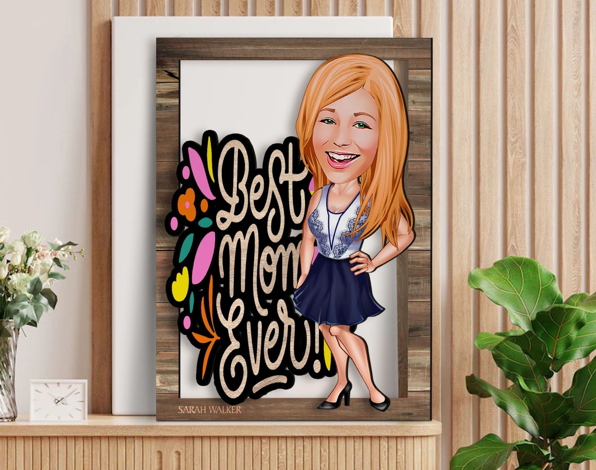 BK Gift Kişiye Özel Anneler Günü Karikatürlü 3D Ahşap Tablo, Anneye Hediye, Anneler Günü Hediyesi-1