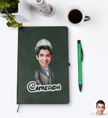 Kişiye Özel Erkek Mühendis Karikatürlü Yeşil Termo Deri Defter Kalem Seti Model 1