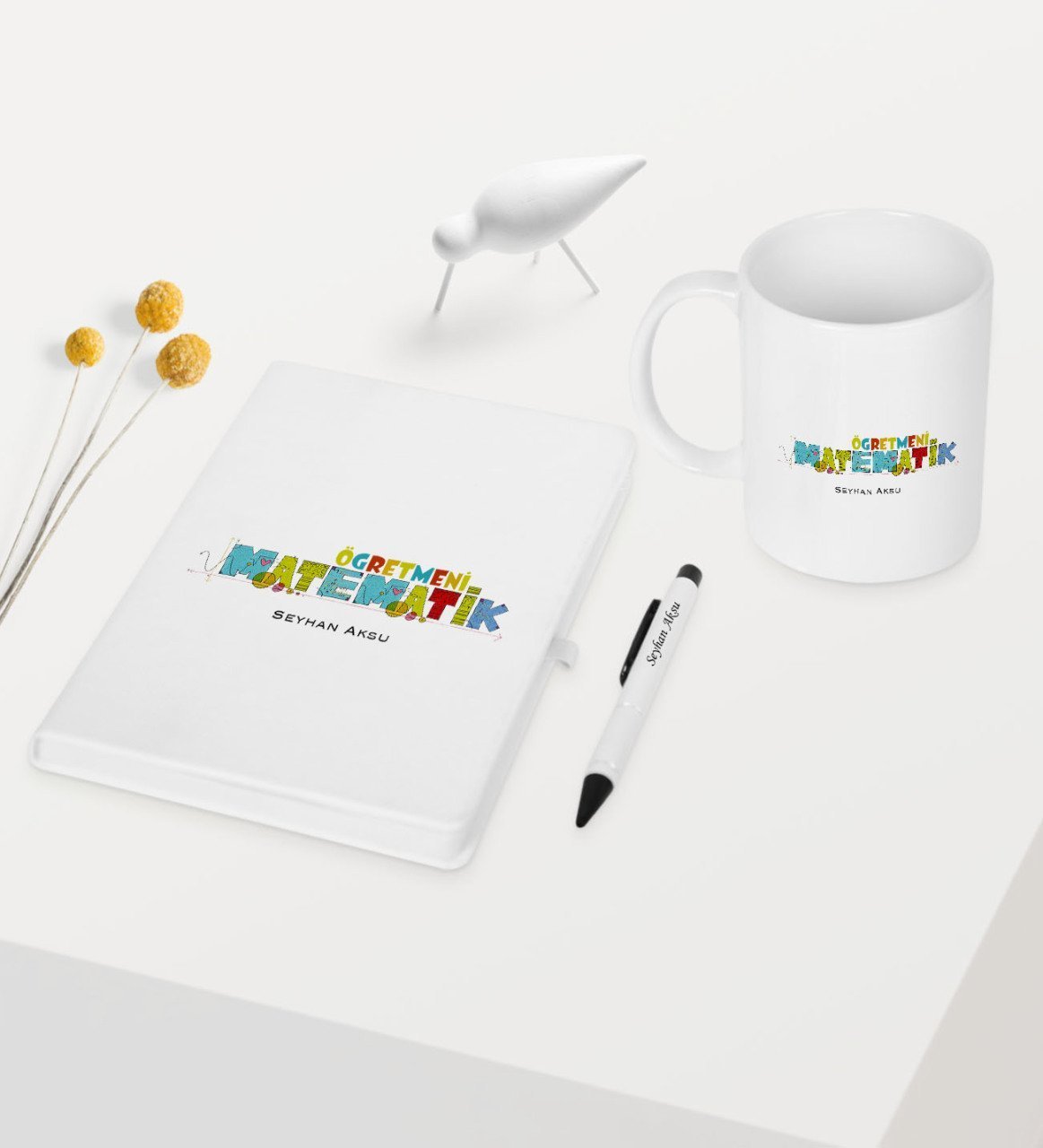 Kişiye Özel Matematik Öğretmeni Temalı Beyaz Defter Kalem Kupa Seti - 2