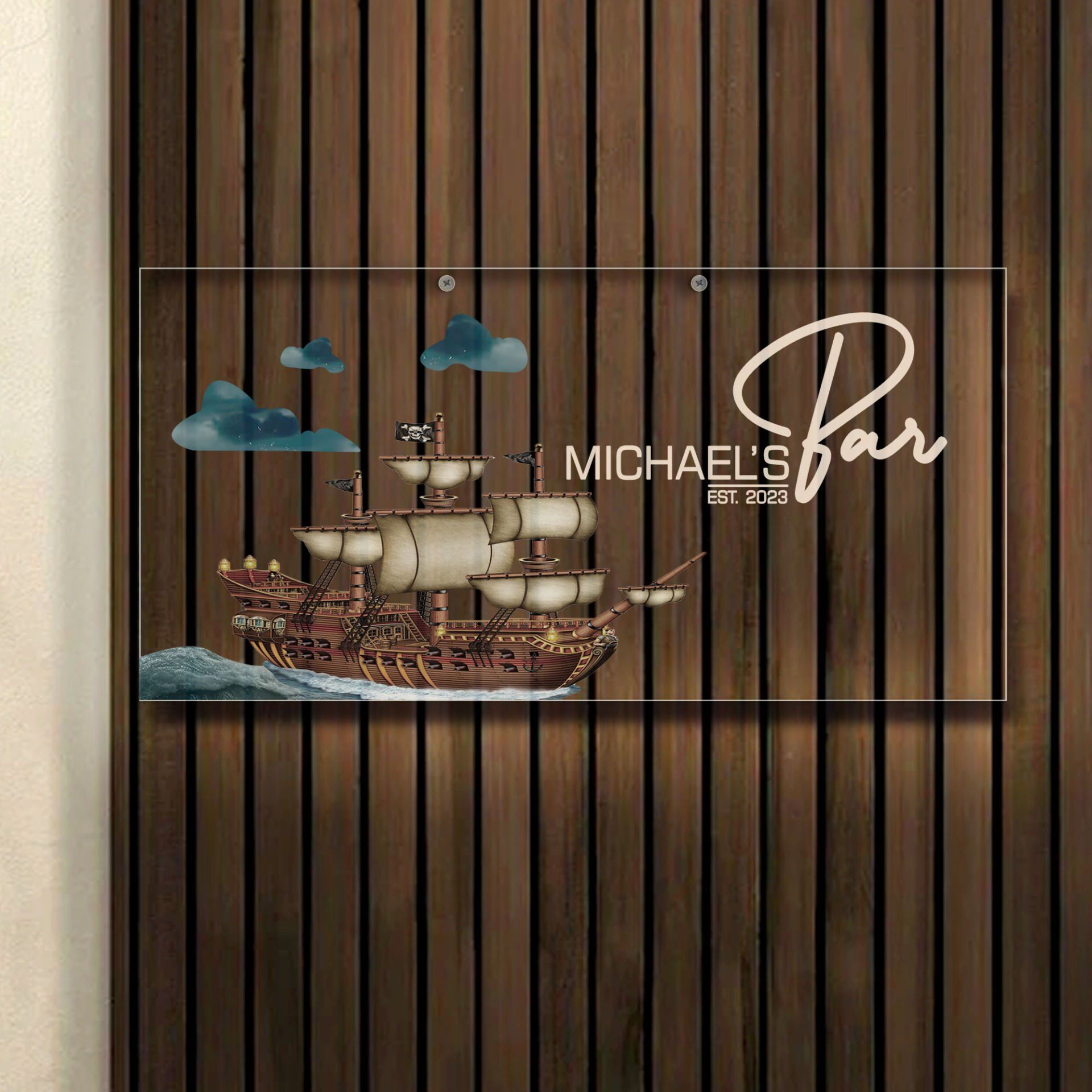 BK Gift Kişiye Özel Gemi Tasarımlı Akrilik Bar Tabelası(38x19cm)-3, Home Bar Tabela, Duvar Dekoru