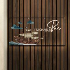 BK Gift Kişiye Özel Gemi Tasarımlı Akrilik Bar Tabelası(38x19cm)-3, Home Bar Tabela, Duvar Dekoru