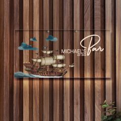 BK Gift Kişiye Özel Gemi Tasarımlı Akrilik Bar Tabelası(38x19cm)-3, Home Bar Tabela, Duvar Dekoru