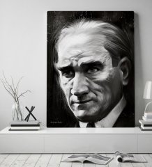 Kişiye Özel Atatürk Karakalem Portre Tasarımlı Kanvas Tablo 70x100cm-1