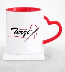 Kişiye Özel Mesleki Terzi Kırmızı Kalpli Kupa Bardak - 1