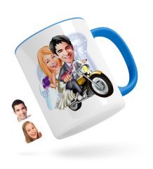 Kişiye Özel Evleniyoruz Karikatürlü Mavi Kupa Bardak-8