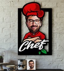 Kişiye Özel Bay Chef Karikatürlü 3D Ahşap Tablo-10