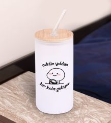 BK Gift Esprili Tasarım Beyaz Renk Pipetli Buzlu Cam Bardak 600ml - 10, Arkadaşa Hediye, Doğum Günü Hediyesi