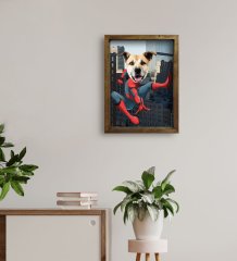 Evcil Dostlara Özel Süper Kahraman Tasarımlı Portre Doğal Masif Ahşap Çerçeveli Tablo 30x40cm-2