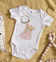 BK Kids Kişiye Özel İsimli Beyaz Bebek Body Zıbın ve Kız Bebek Künyesi Hediye Seti-6