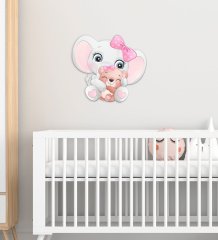 BK Gift Sevimli Fil Tasarımlı Çocuk Odası Ahşap Duvar Süsü-3