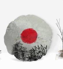 Kişiye Özel İsimli Japonya Tasarımlı Yuvarlak Dekoratif Kırlent Yastık-1