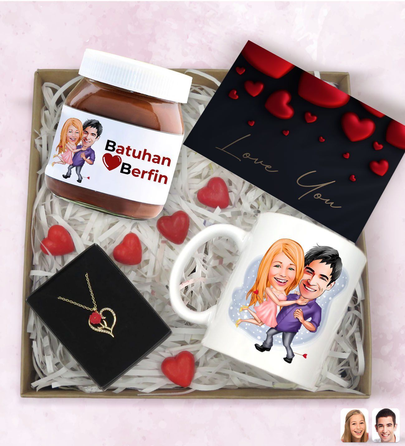 BK Gift Sevgiliye Özel Karikatürlü Hediye Seti-1, Sevgililer Günü Hediyesi, Yıl Dönümü Hediyesi, Nutella 400gr., Doğum Günü Hediyesi
