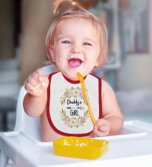 BK Kids Daddy's Girl Tasarımlı Kırmızı Bebek Body Zıbın ve Mama Önlüğü Hediye Seti-1