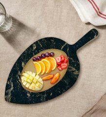 BK Gift Mermer Tasarımlı Yaprak Şeklinde Doğal Ahşap Servis ve Sunum Tabağı Model 12