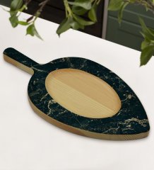 BK Gift Mermer Tasarımlı Yaprak Şeklinde Doğal Ahşap Servis ve Sunum Tabağı Model 12