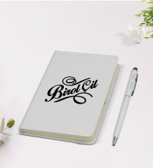 Kişiye Özel İsimli 9x14cm Beyaz Defter ve Kalem Hediye Seti - Model 5