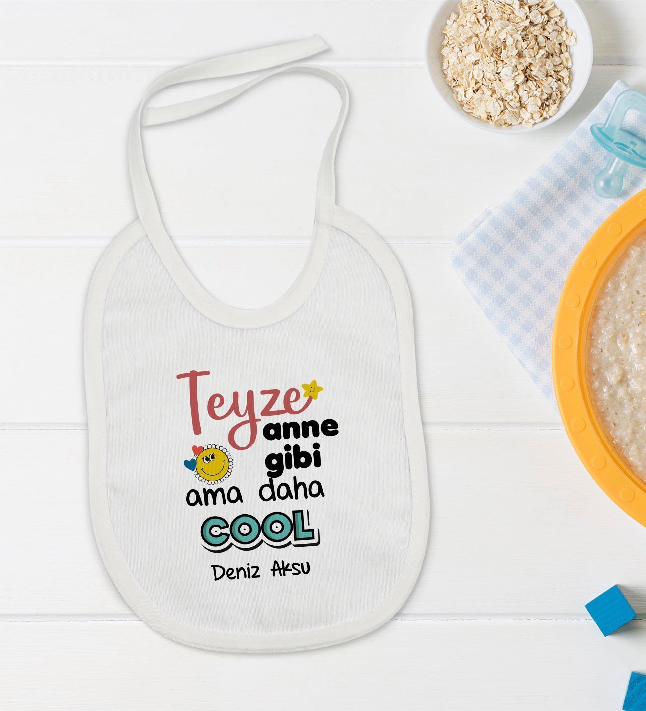 BK Kids Kişiye Özel Teyze Anne Gibi Tasarımlı Bebek Mama Önlüğü - Model 1