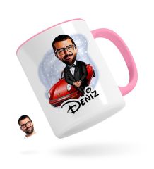 Kişiye Özel Erkek Patron Karikatürlü Pembe Kupa Bardak-1