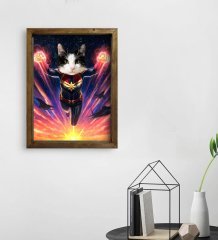 Evcil Dostlara Özel Süper Kahraman Tasarımlı Portre Doğal Masif Ahşap Çerçeveli Tablo 30x40cm-1