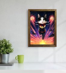 Evcil Dostlara Özel Süper Kahraman Tasarımlı Portre Doğal Masif Ahşap Çerçeveli Tablo 30x40cm-1