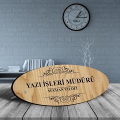 Kişiye Özel Mesleki Yazı İşleri Müdürü Ahşap Oval Masa İsimliği - 2