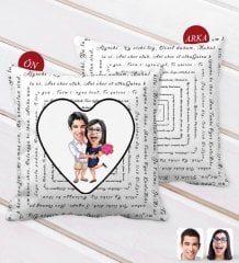 Kişiye Özel Sevgililer Karikatürlü 100 Dilde Seni Seviyorum Desenli Dekoratif Kırlent Yastık-108