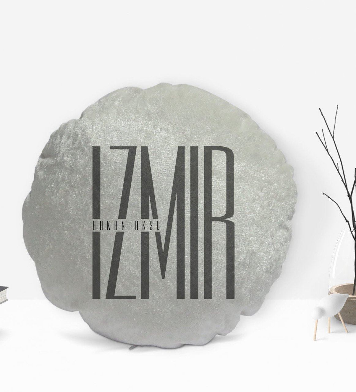 Kişiye Özel İsimli İzmir Tasarımlı Yuvarlak Dekoratif Kırlent Yastık-1
