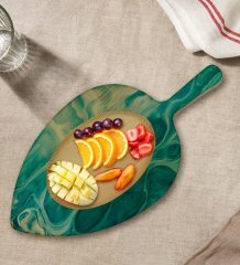 BK Gift Mermer Tasarımlı Yaprak Şeklinde Doğal Ahşap Servis ve Sunum Tabağı Model 11