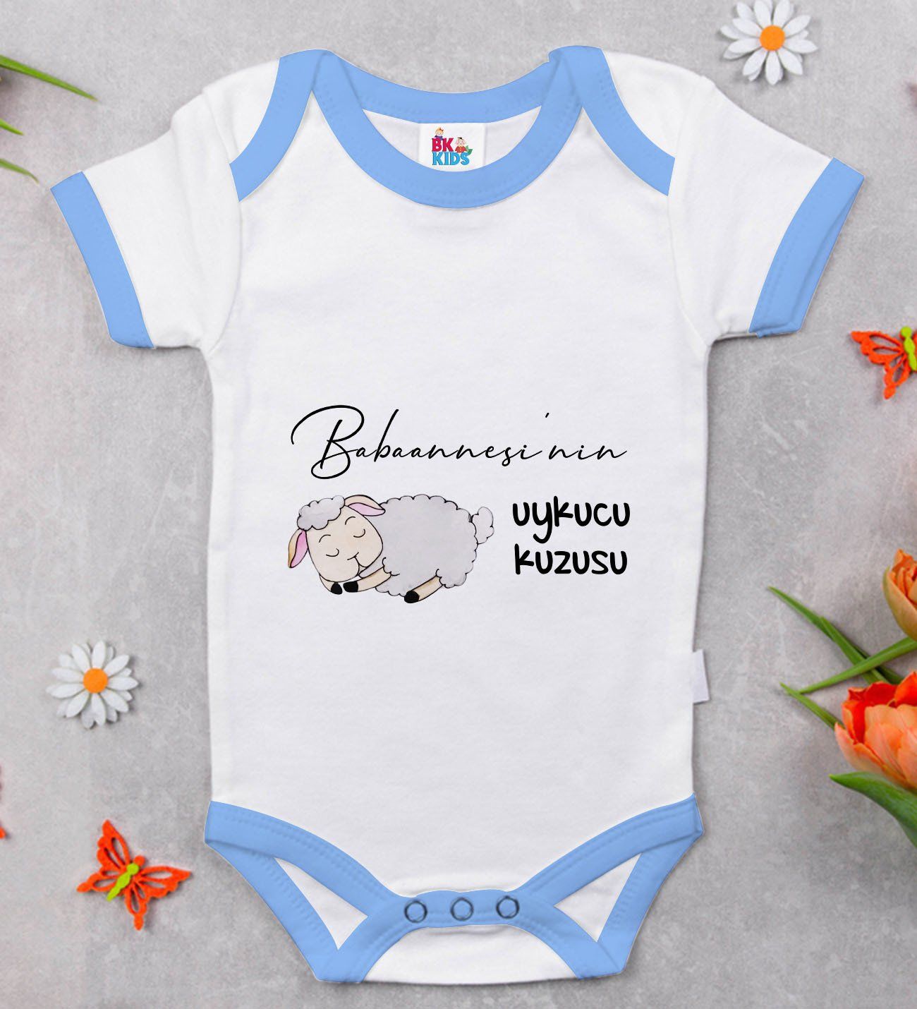 BK Kids Babaannesinin Uykucu Kuzusu Tasarımlı Mavi Bebek Body Zıbın-1