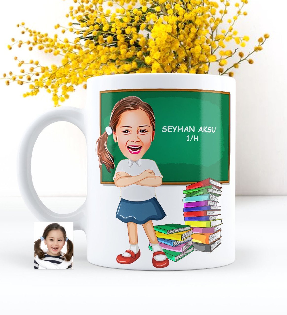 Kişiye Özel Kız Öğrenci Karikatürlü Beyaz Kupa Bardak - 4