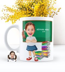 Kişiye Özel Kız Öğrenci Karikatürlü Beyaz Kupa Bardak - 4