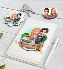 Kişiye Özel Yılın En Mükemmel Çifti Karikatürlü Beyaz Defter Kalem ve Anahtarlık Hediye Seti-66