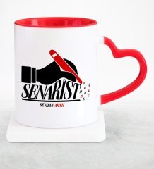 Kişiye Özel Mesleki Senarist Kırmızı Kalpli Kupa Bardak - 1