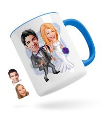 Kişiye Özel Evleniyoruz Karikatürlü Mavi Kupa Bardak-6