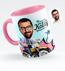 Kişiye Özel Bay Motorcu Karikatürlü Pembe Kupa Bardak - 1