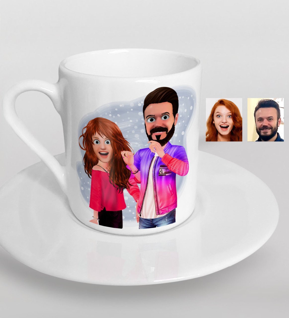 Kişiye Özel Sevgililer Animasyon Karikatürlü Türk Kahvesi Fincanı-32