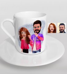 Kişiye Özel Sevgililer Animasyon Karikatürlü Türk Kahvesi Fincanı-32