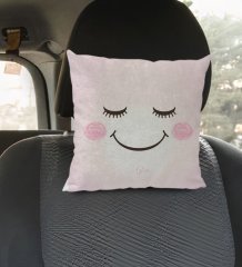 Kişiye Özel İsimli Emoji Tasarımlı Kare Araç Koltuk Yastığı-3