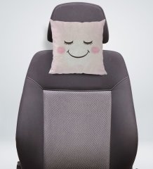 Kişiye Özel İsimli Emoji Tasarımlı Kare Araç Koltuk Yastığı-3