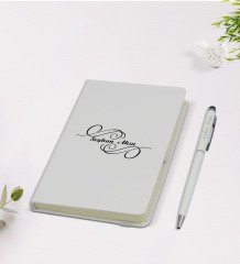 Kişiye Özel İsimli 9x14cm Beyaz Defter ve Kalem Hediye Seti - Model 3