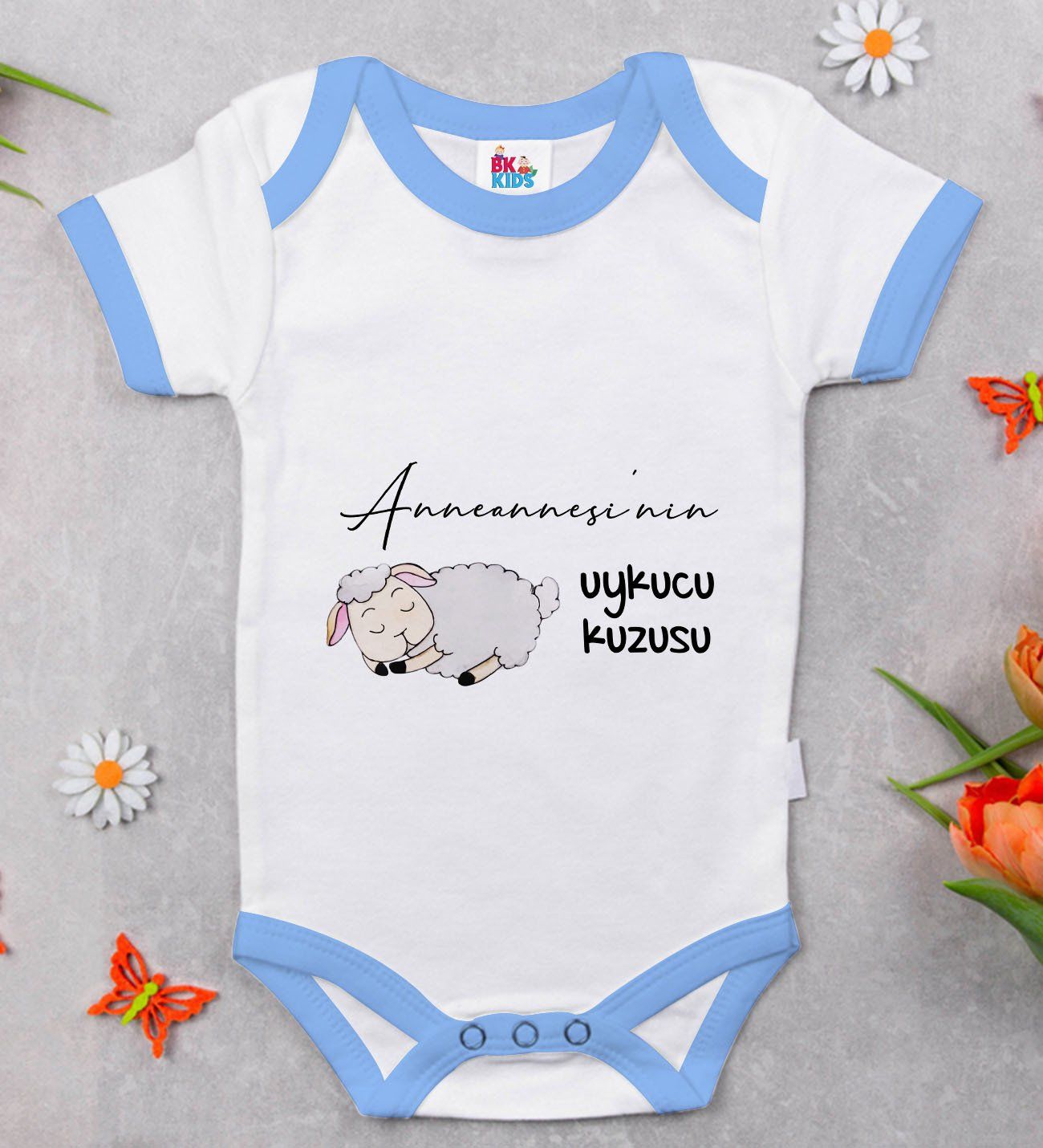 BK Kids Anneannesinin Uykucu Kuzusu Tasarımlı Mavi Bebek Body Zıbın-1