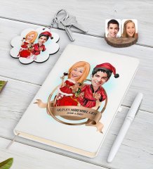 Kişiye Özel Yılın En Mükemmel Çifti Karikatürlü Beyaz Defter Kalem ve Anahtarlık Hediye Seti-65