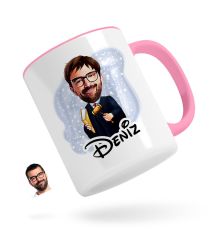 Kişiye Özel Erkek Hakim Karikatürlü Pembe Kupa Bardak-1