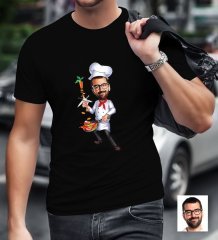 Kişiye Özel Bay Chef Karikatürlü Siyah T-Shirt-1